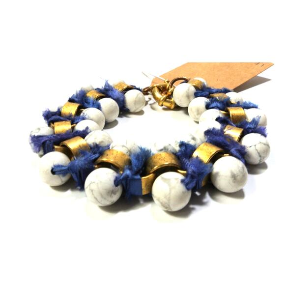 NWT Neiman Marcus Lee Angel Women's Howlite NAVY Fringe Brass Bracelet NWT 189 - Picture 9 of 10